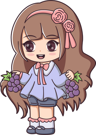Garota feliz segurando uvas  Ilustração