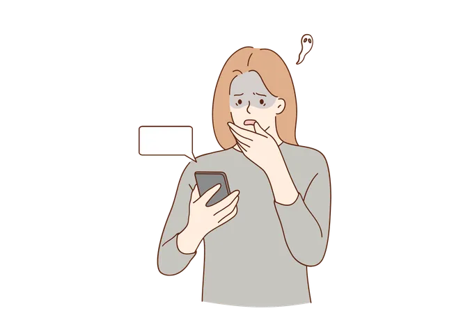 Garota fica chateada enquanto verifica seu telefone  Ilustração