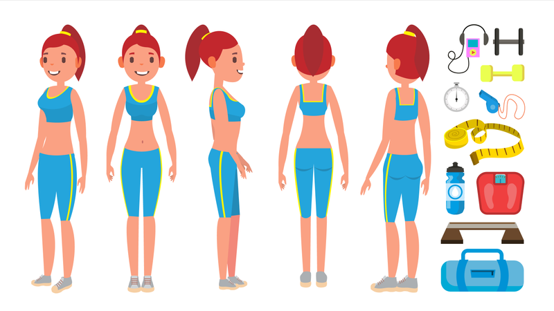 Garota fitness com poses diferentes  Ilustração