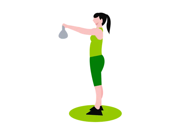Garota fitness fazendo exercícios de ginástica usando kettlebell  Ilustração