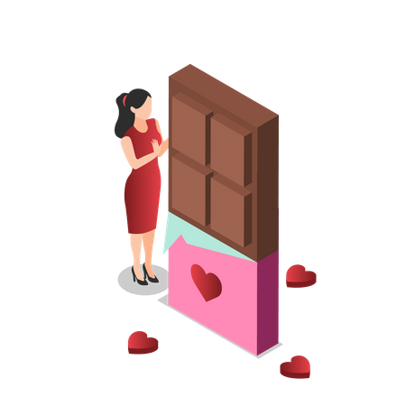 Garota ganhando chocolate para o dia dos namorados  Ilustração