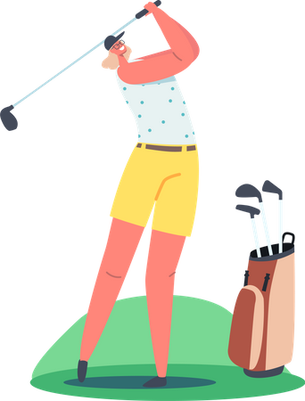 Treinamento de garota golfista antes da competição  Ilustração