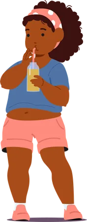Garota gorda está bebendo suco  Ilustração