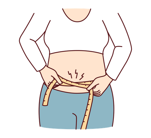 Garota gorda medindo a cintura  Ilustração
