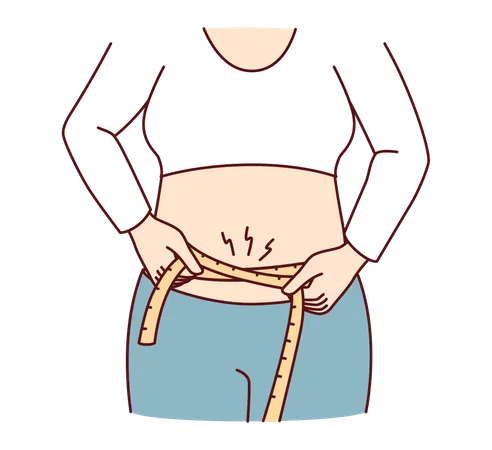 Garota gorda medindo a cintura  Ilustração