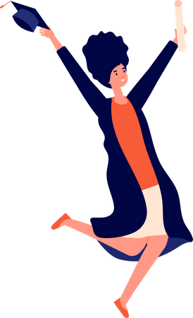 Garota de pós-graduação pulando no ar  Ilustração