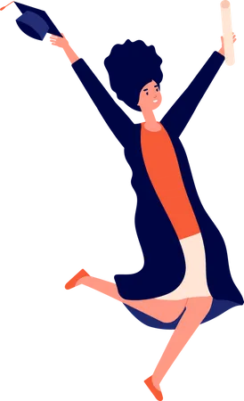 Garota de pós-graduação pulando no ar  Ilustração