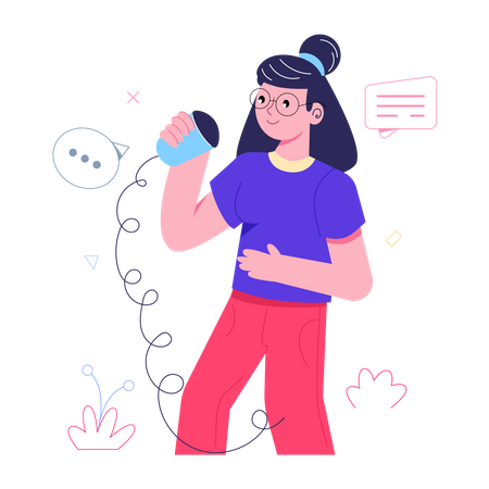 Garota gravando podcast  Ilustração