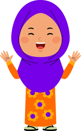 Garota hijab feliz com mãos abertas  Ilustração