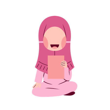 Garota hijab sentada no chão  Ilustração