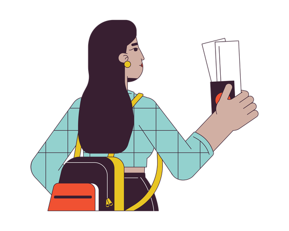 Menina indiana com cartão de embarque  Ilustração