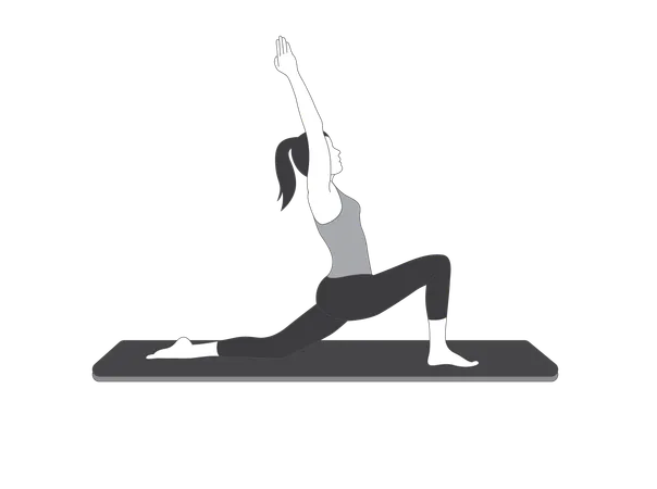 Garota de ioga fazendo Virbhadrasana  Illustration