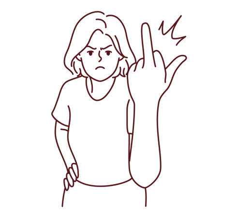Garota irritada mostrando a porra do dedo  Illustration