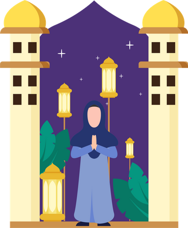 Garota islâmica em pose de oração  Ilustração