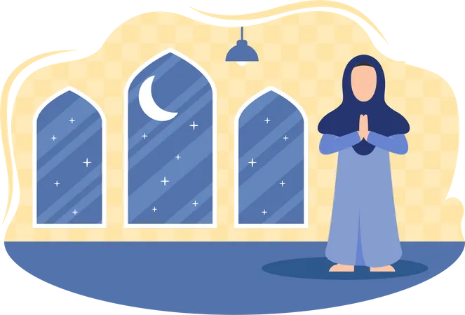 Garota islâmica fazendo oração  Ilustração
