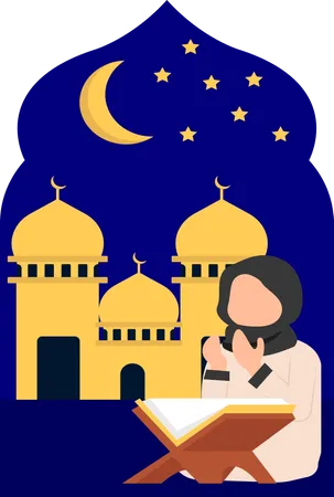 Menina islâmica lendo o Alcorão  Ilustração