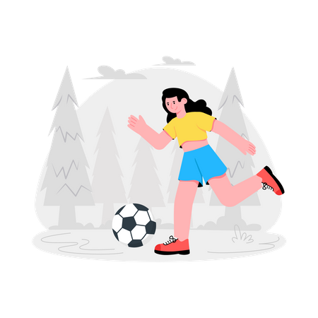 Menina jogando futebol lá fora  Ilustração