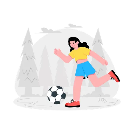 Menina jogando futebol lá fora  Ilustração