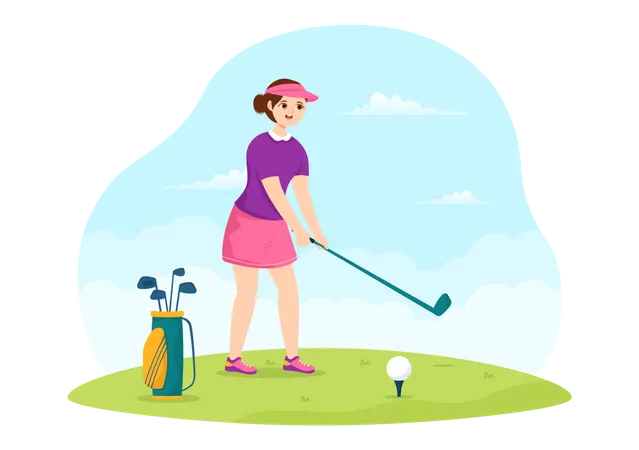 Menina jogando golfe  Ilustração