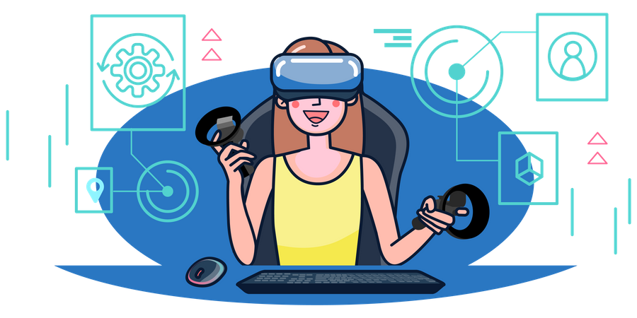 Garota jogando jogo de realidade virtual  Ilustração