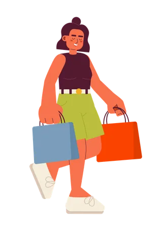 Garota latina feliz indo às compras  Ilustração