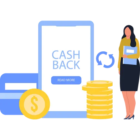 Menina lendo sobre cashback  Illustration