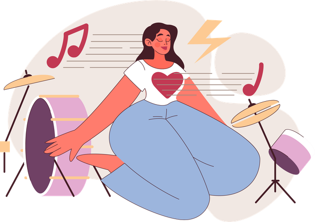 Menina meditando com música  Ilustração