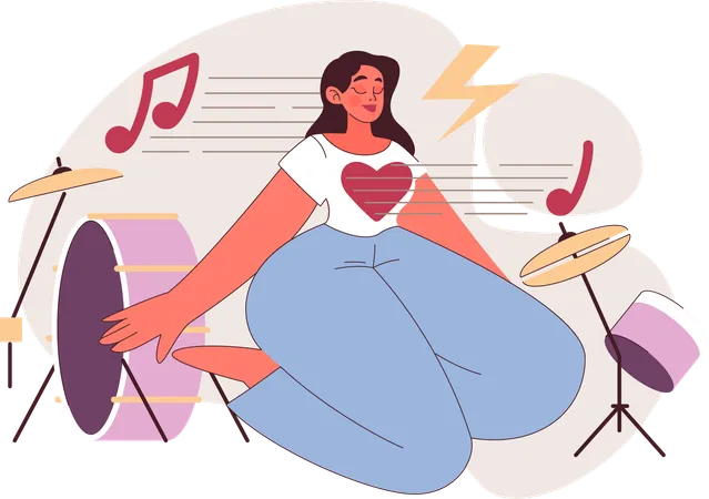 Menina meditando com música  Ilustração