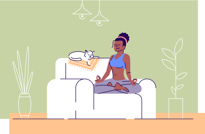 Menina meditando em posição de lótus  Ilustração