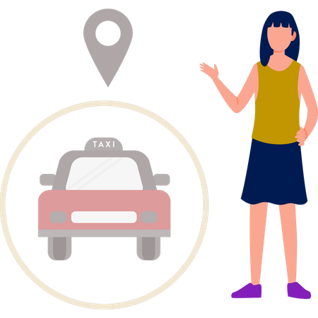 Garota mostrando a localização do táxi  Ilustração