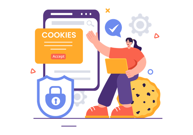 Garota mostrando segurança de cookies  Ilustração