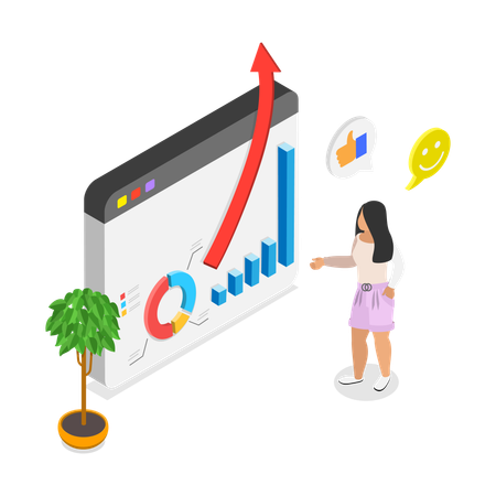 Garota mostrando o crescimento da empresa  Ilustração