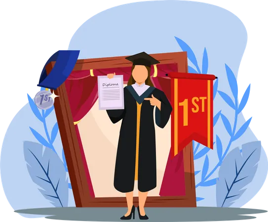 Menina mostrando diploma de primeira posição  Ilustração