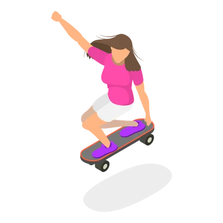 Garota mostrando suas incríveis habilidades no skate  Ilustração