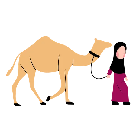 Menina muçulmana com camelo  Ilustração