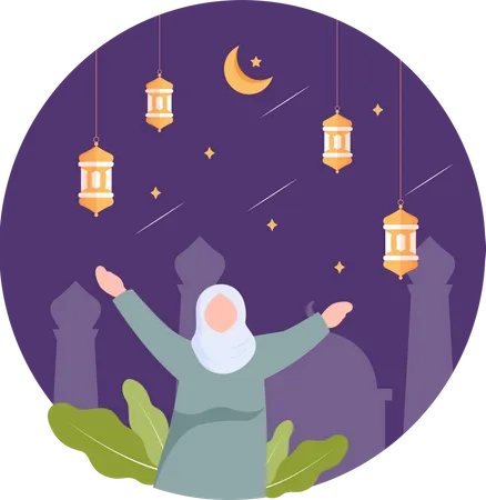 Menina muçulmana aproveitando o festival do Ramadã  Ilustração