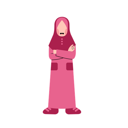 Menina muçulmana em pé com braços cruzados  Ilustração