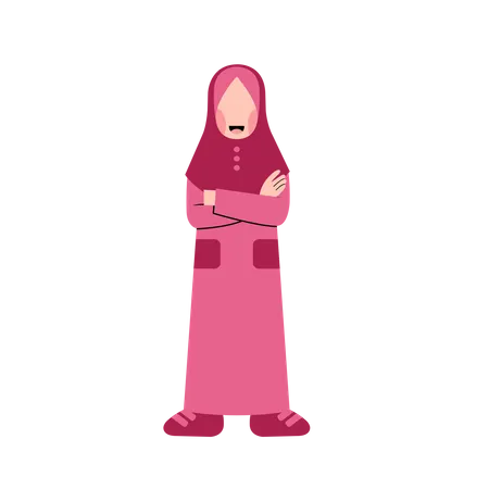 Menina muçulmana em pé com braços cruzados  Ilustração