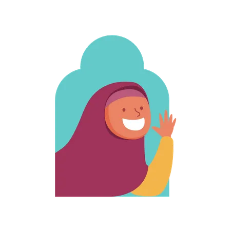 Menina muçulmana na janela da mesquita  Ilustração