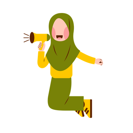 Menina muçulmana segurando um megafone  Ilustração