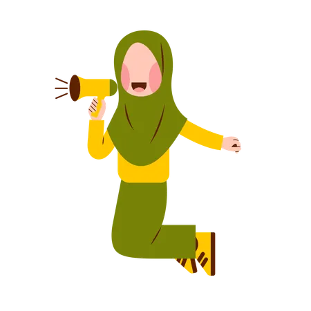 Personagem De Garota Hijab Segurando Um Megafone Ilustração