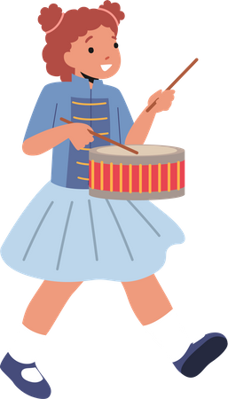 Garota musicista tocando bateria  Ilustração