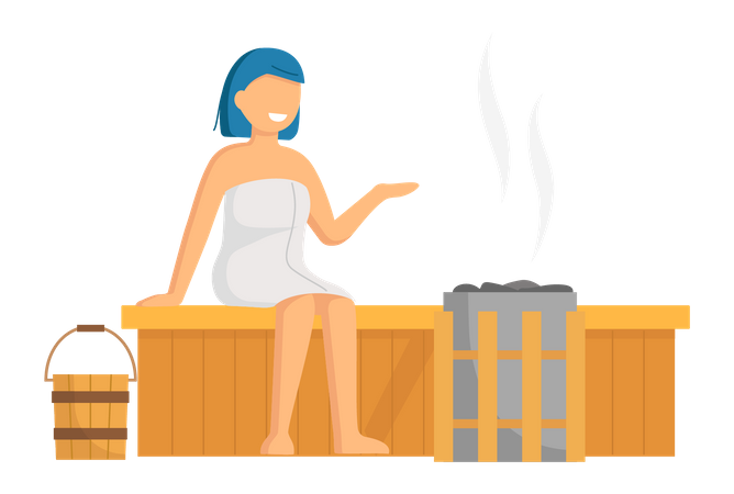 Garota na sauna a vapor  Ilustração