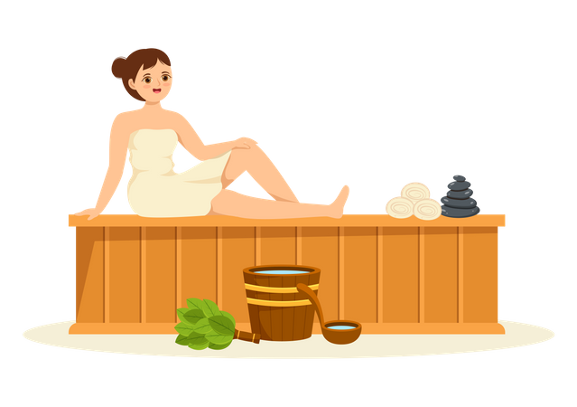 Garota na sauna a vapor  Ilustração