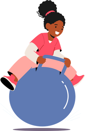 Menina negra pulando na bola de fitness  Ilustração