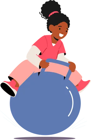 Menina negra pulando na bola de fitness  Ilustração