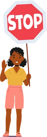 Menina negra segurando uma placa de parada  Ilustração