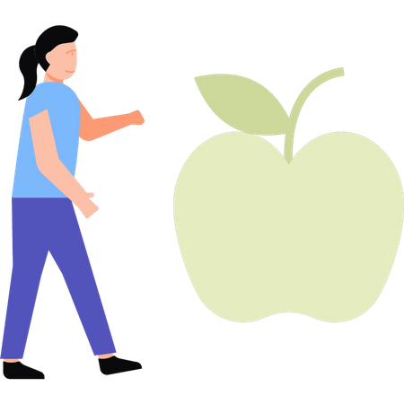 Menina olhando para maçã  Ilustração