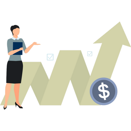 Garota olhando para o gráfico do dólar  Ilustração