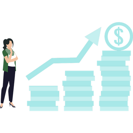 Garota olhando para o gráfico do dólar  Ilustração